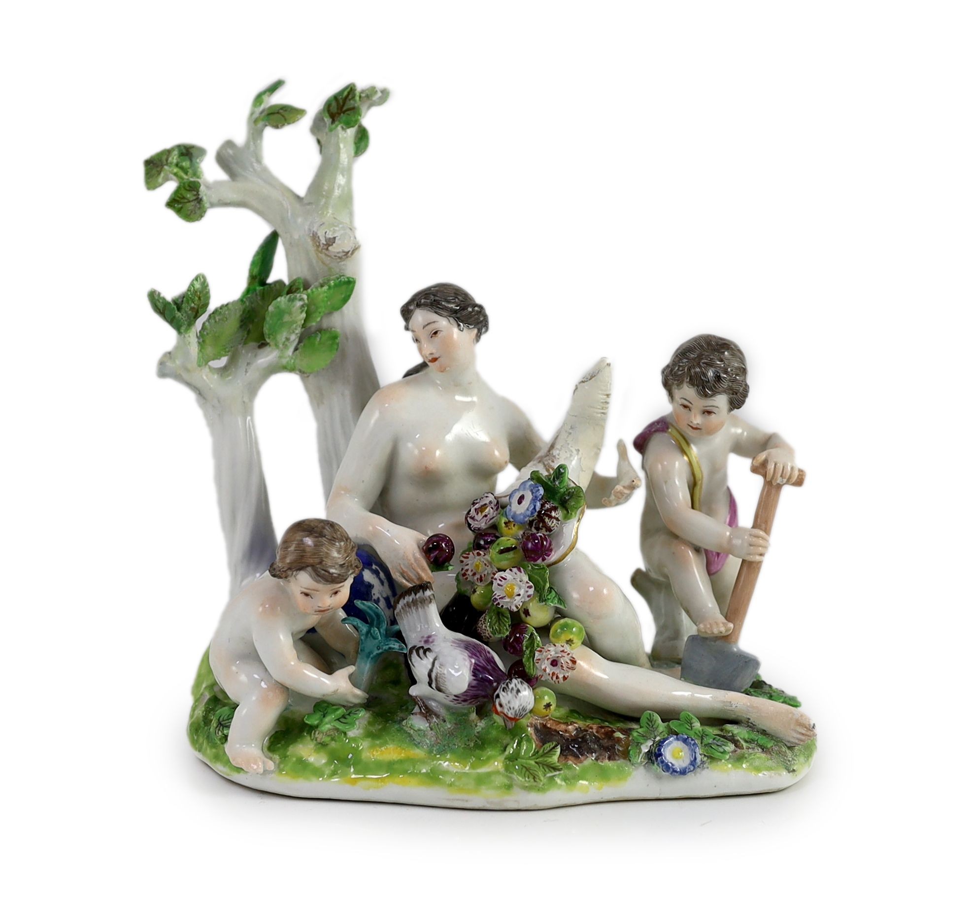 A Meissen allegorical group, late 18th century, 17cm high, restored